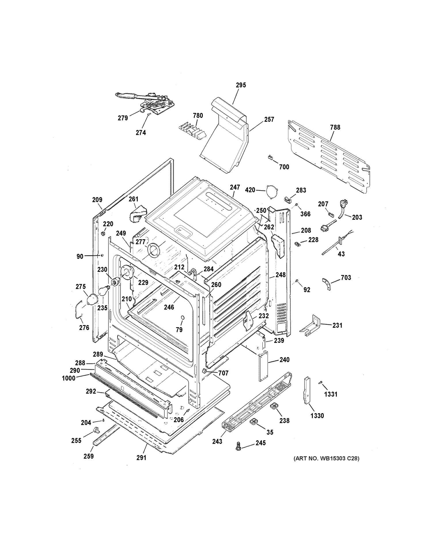 BODY PARTS Diagram and Parts List for JGB635DEK2BB  General Electric Range
