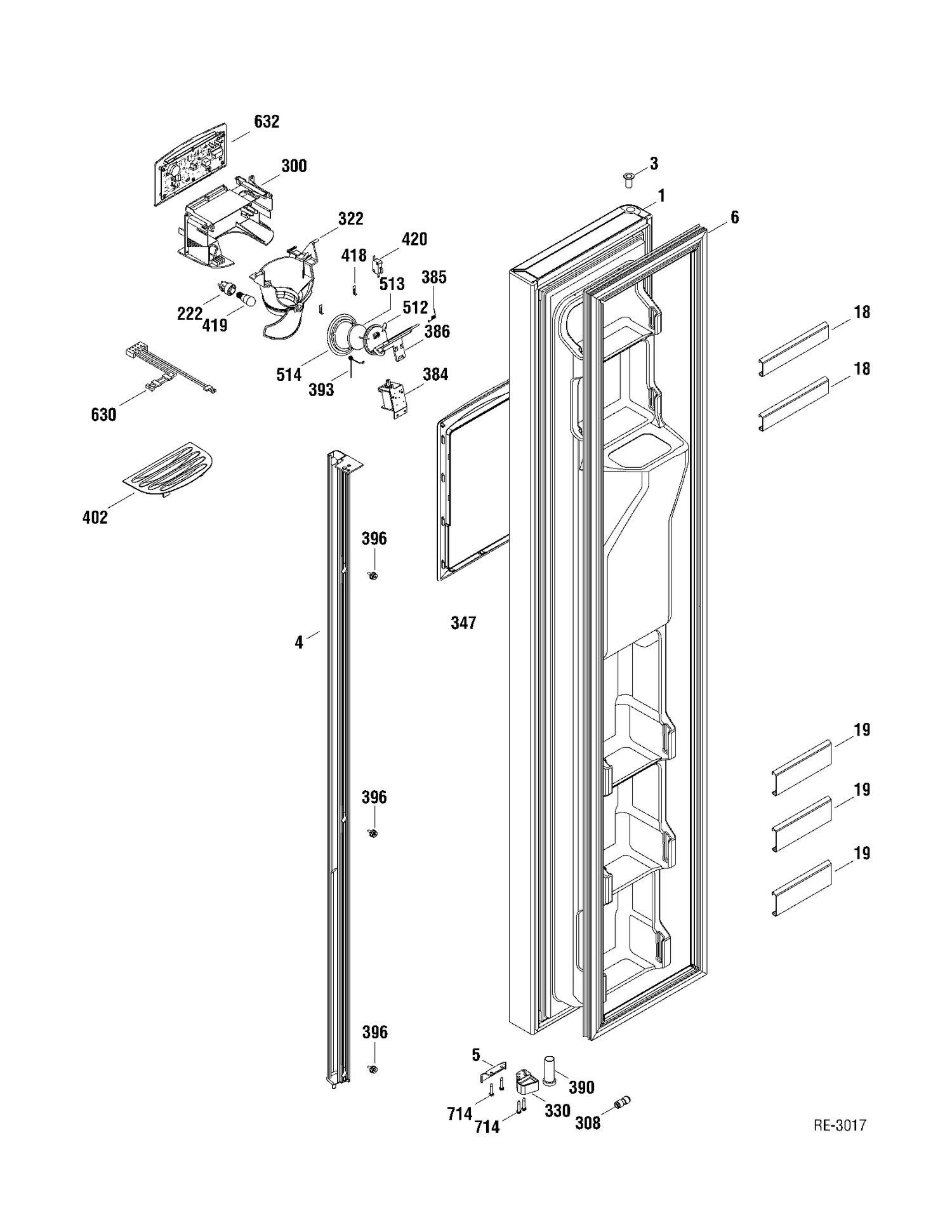 FZ DOOR Diagram and Parts List for GSRS3KLXAFSV  General Electric Refrigerator