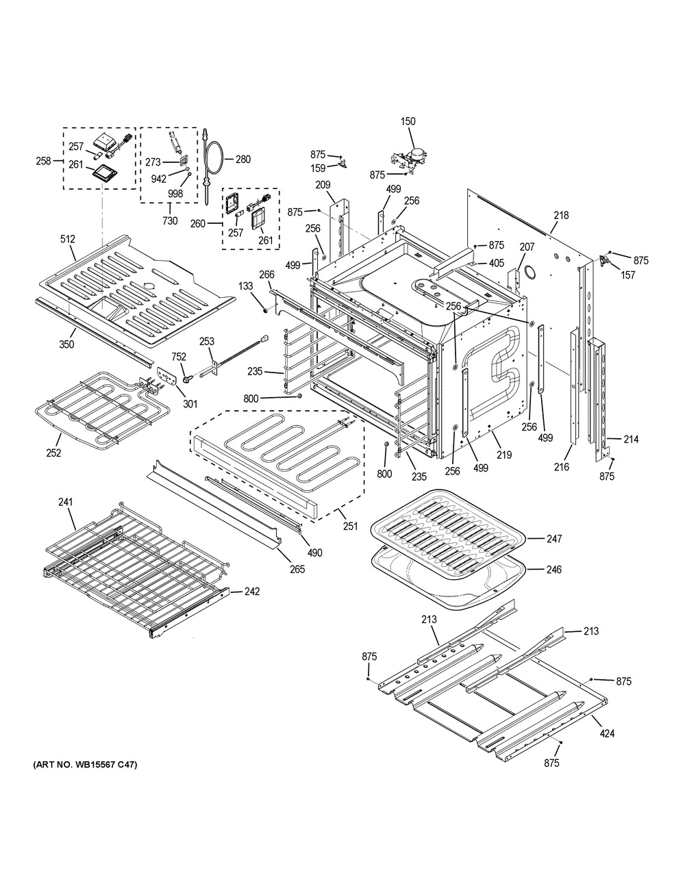 Lower Oven Diagram and Parts List for CTD90DP3M1D1  General Electric Range