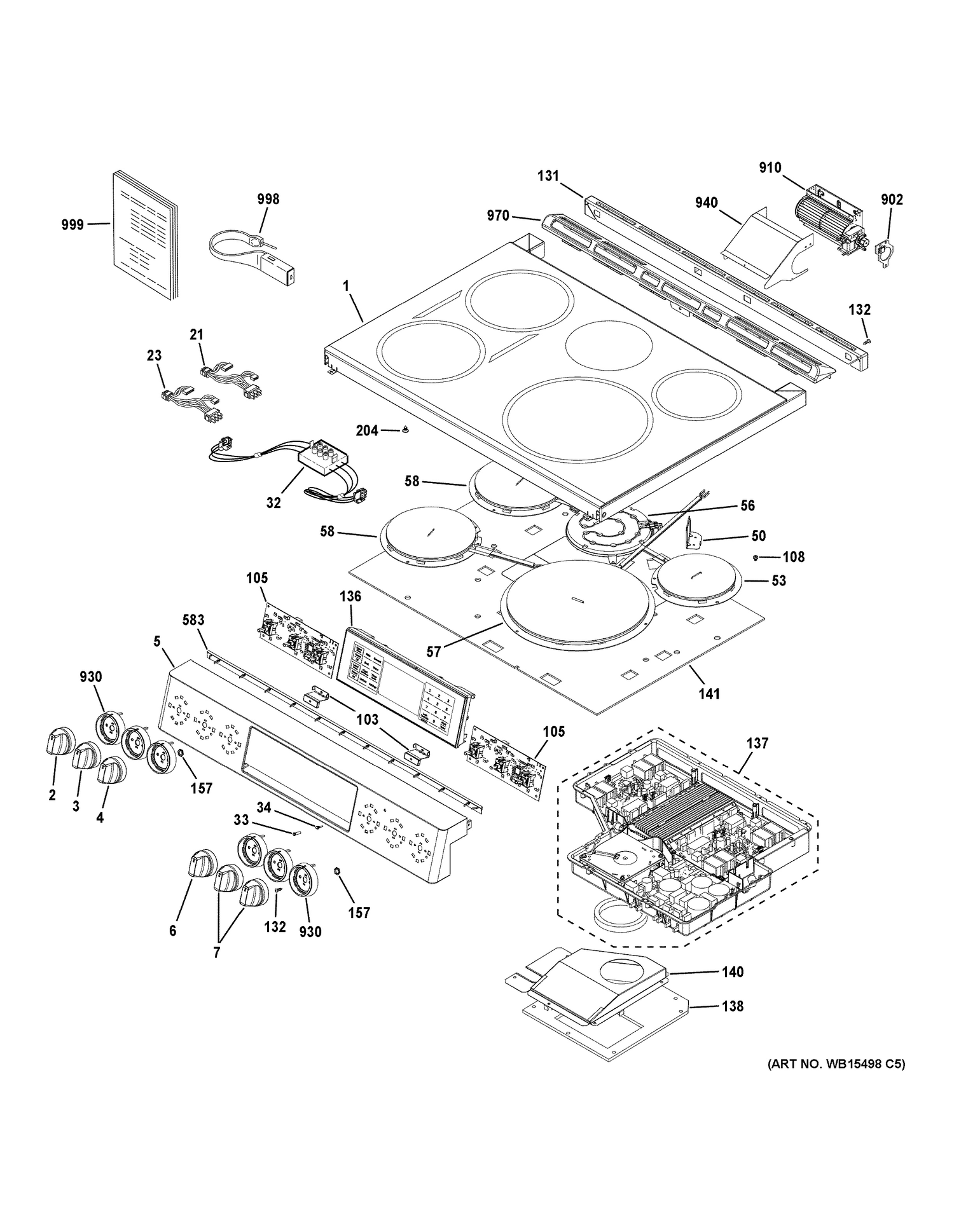 CONTROL PANEL & COOKTOP Diagram and Parts List for CHS985SEL1SS  General Electric Range