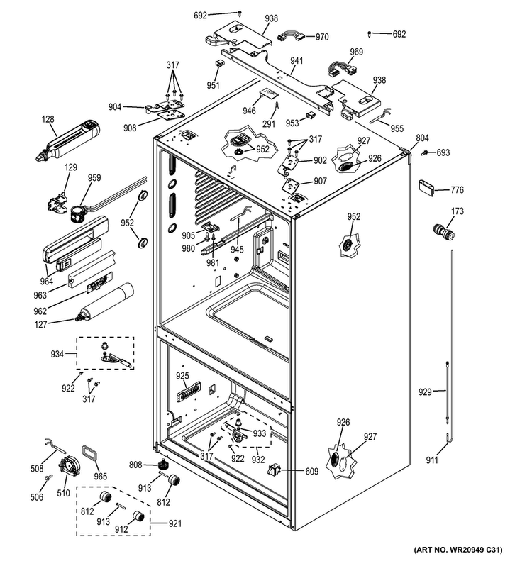 Case Parts Diagram and Parts List for DFE28JSHCSS  General Electric Refrigerator