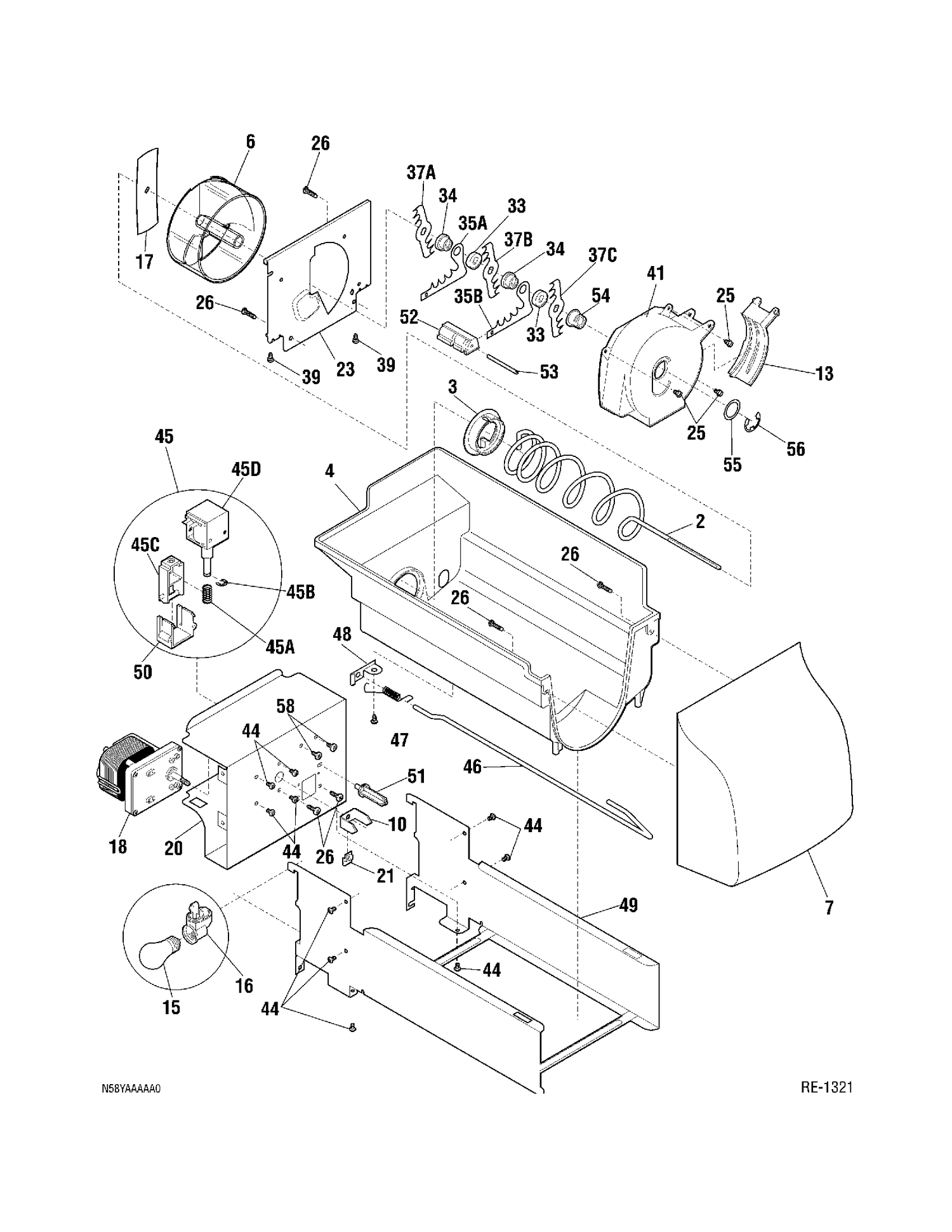 ICE CONTAINER Diagram and Parts List for 34221-4  General Electric Refrigerator