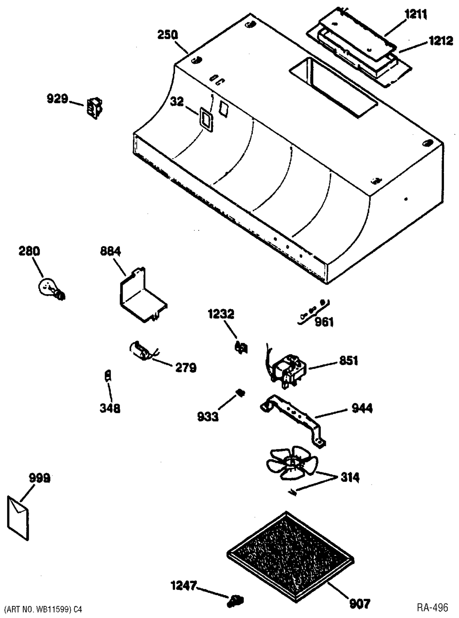 HOOD Diagram and Parts List for JV337X1WHC  General Electric Range