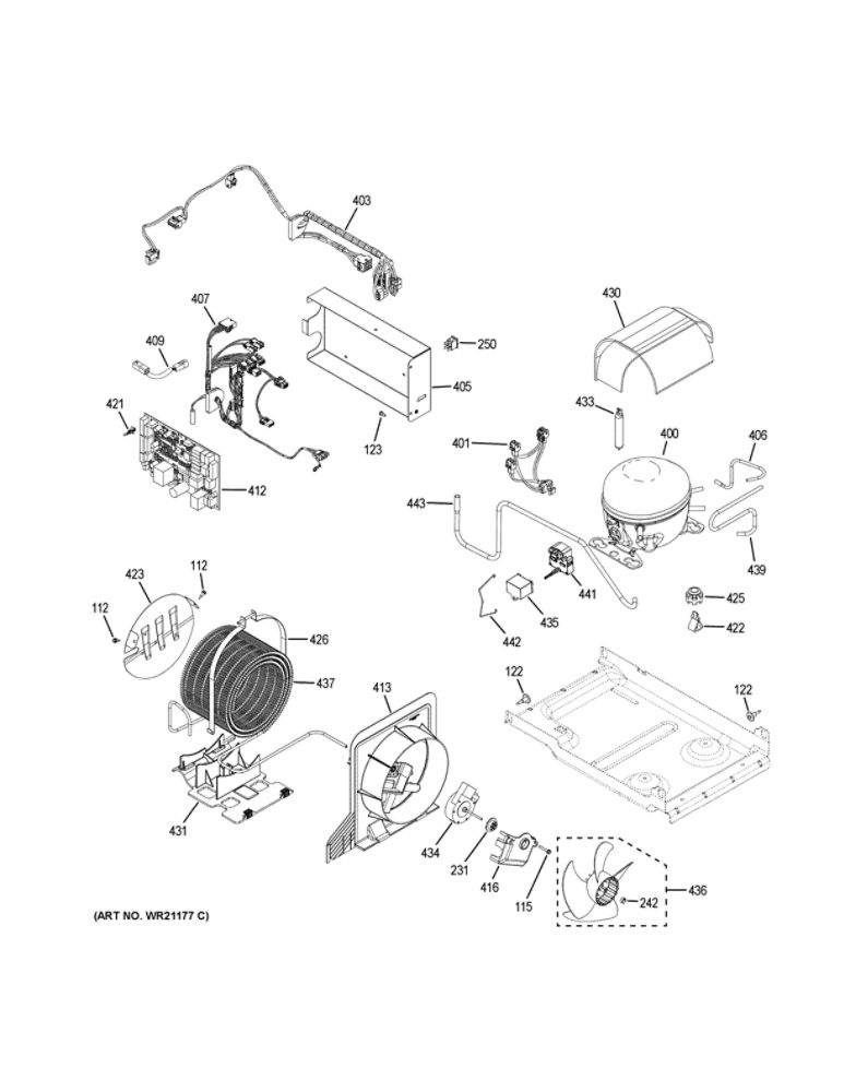 Machine Compartment Diagram and Parts List for ZIF180NPKAII  General Electric Freezer