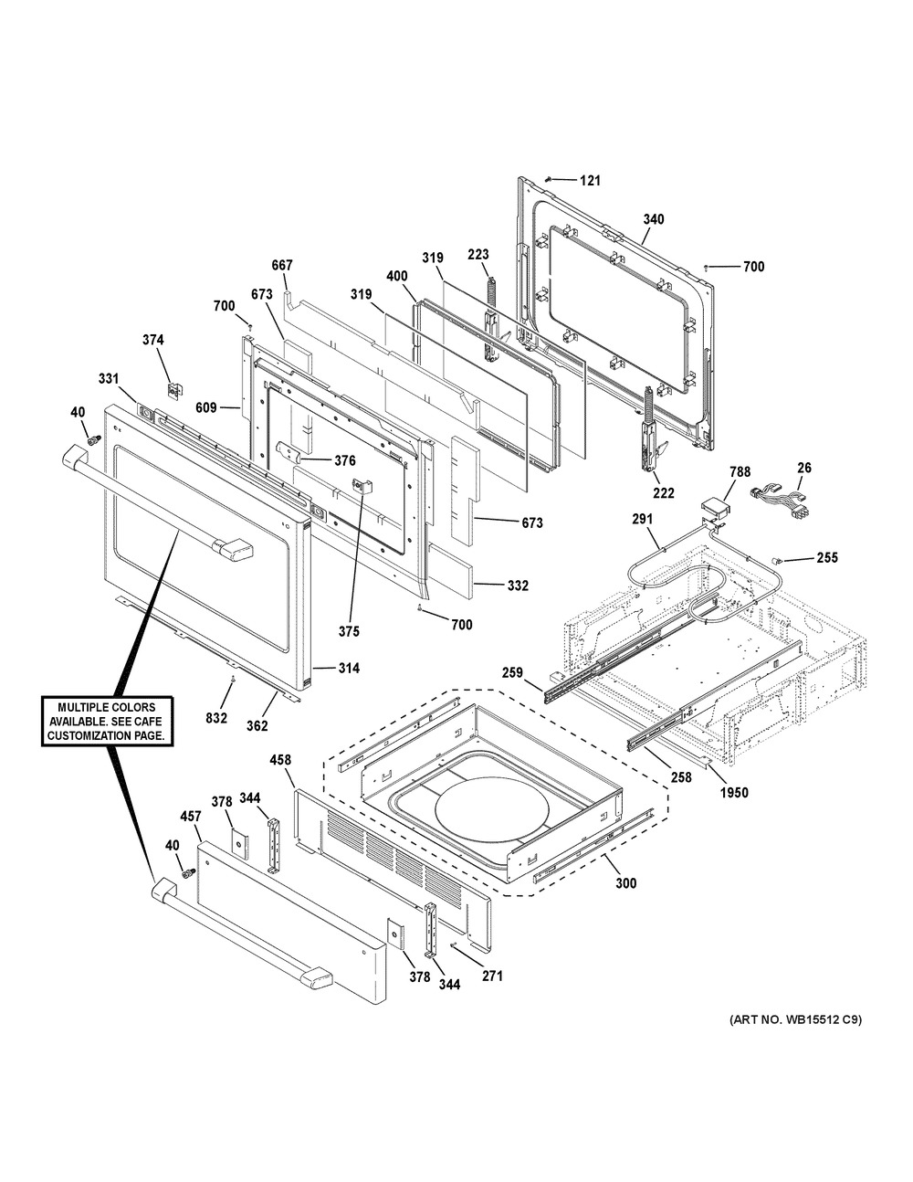Door & Drawer Parts Diagram and Parts List for CES700P3M1D1  General Electric Range