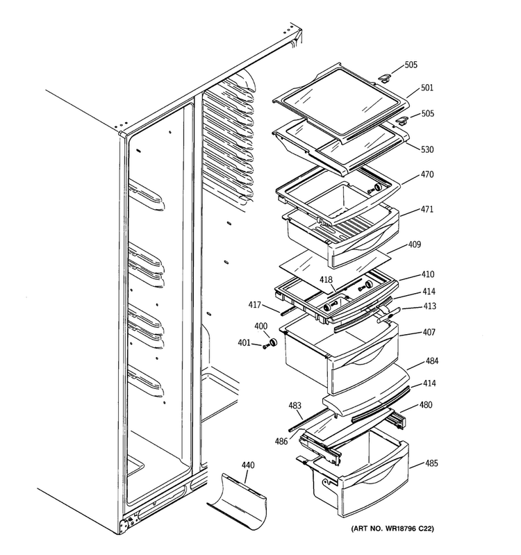 Fresh Food Shelves Diagram and Parts List for PSS26LGRCCC  General Electric Refrigerator