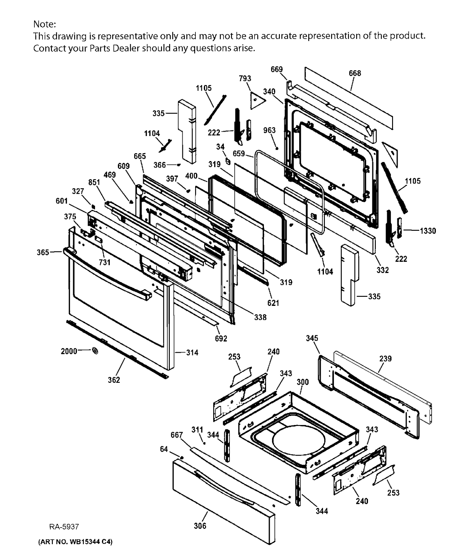 DOOR & DRAWER PARTS Diagram and Parts List for JCGS750SEF2SS  General Electric Range
