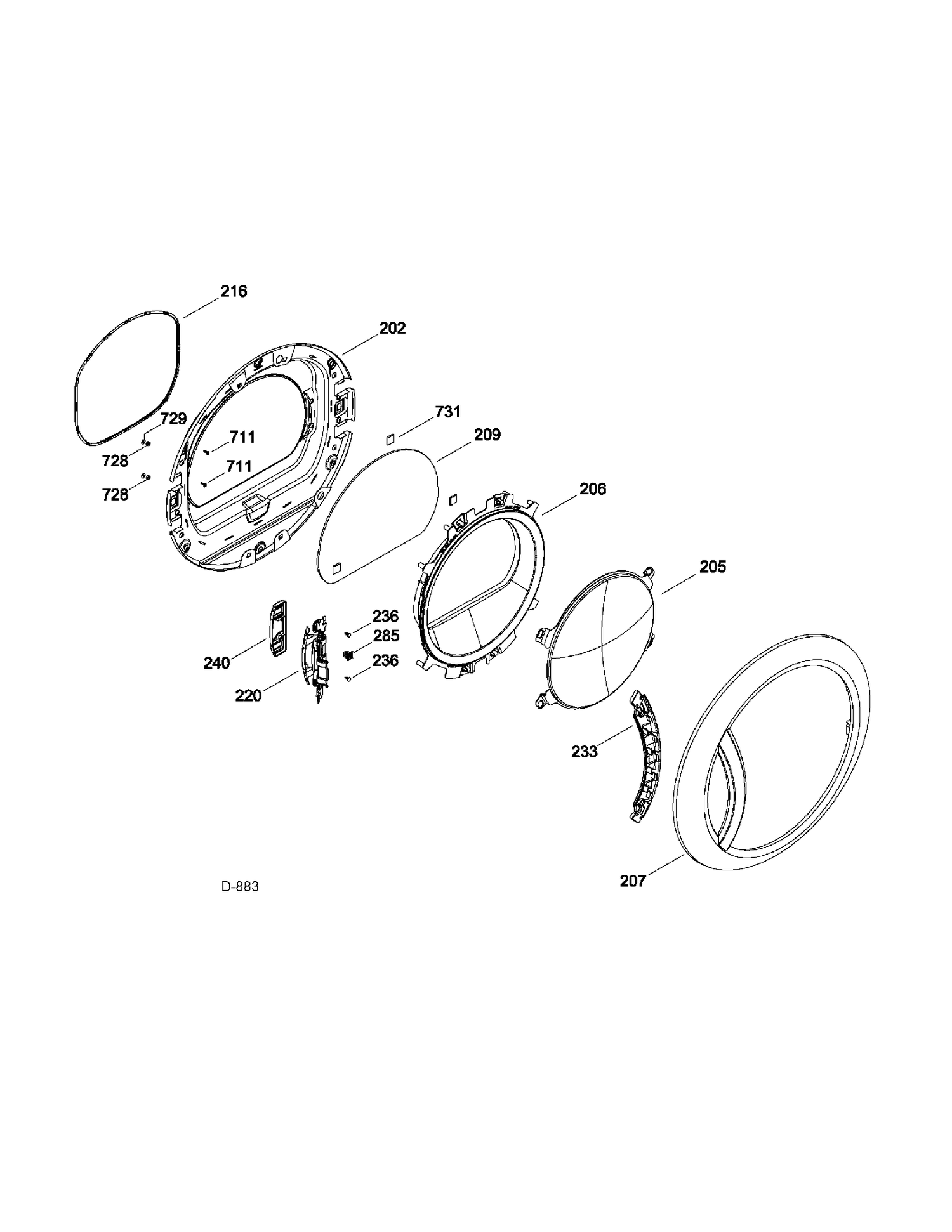 DOOR Diagram and Parts List for GFMS355EL1MS  General Electric Dryer