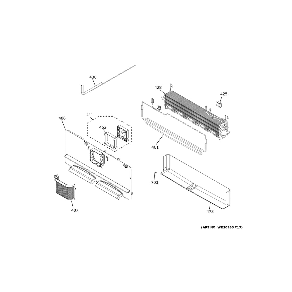 Freezer Section Diagram and Parts List for ZWE23NSYBSS  General Electric Refrigerator