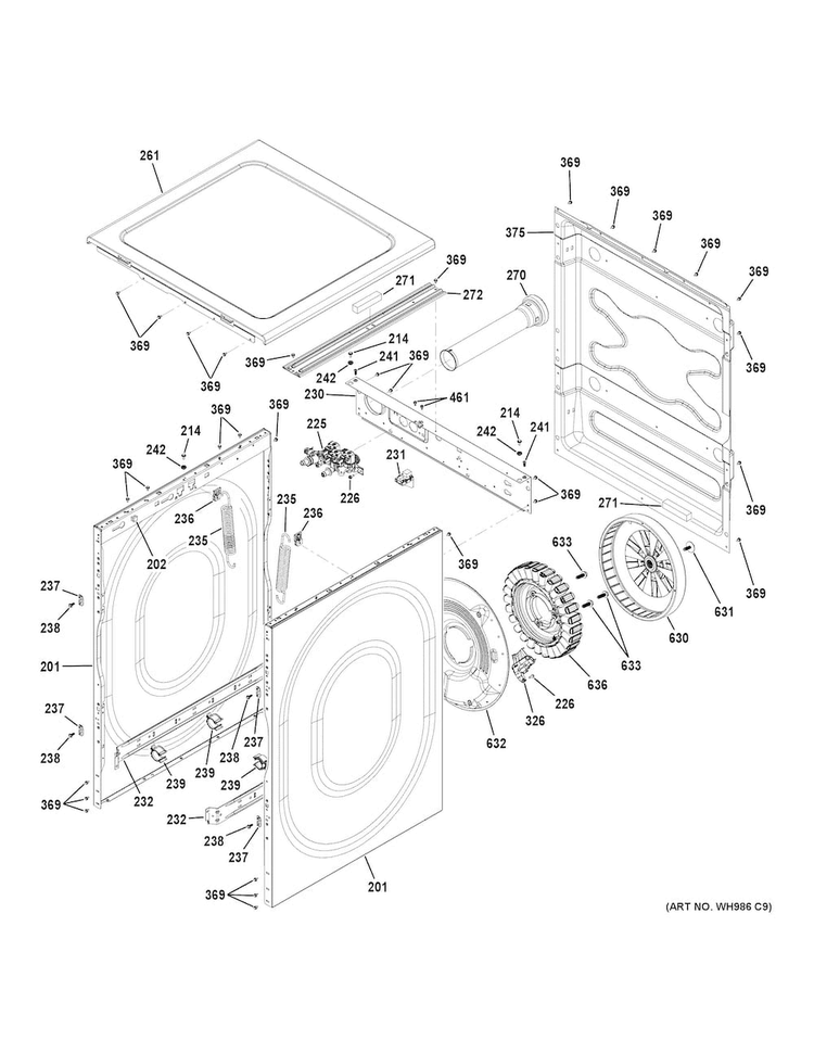 Cabinet & Top Panel Diagram and Parts List for GFW490RSK0WW  General Electric Washer