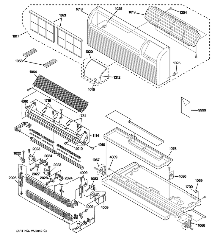 Grille, Heater & Base Pan Parts Diagram and Parts List for AZ41E15DACM3  General Electric Air Conditioner