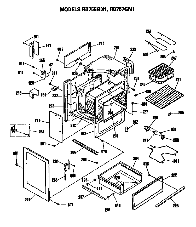 Body Diagram and Parts List for RB757GN1KK  Hotpoint Range