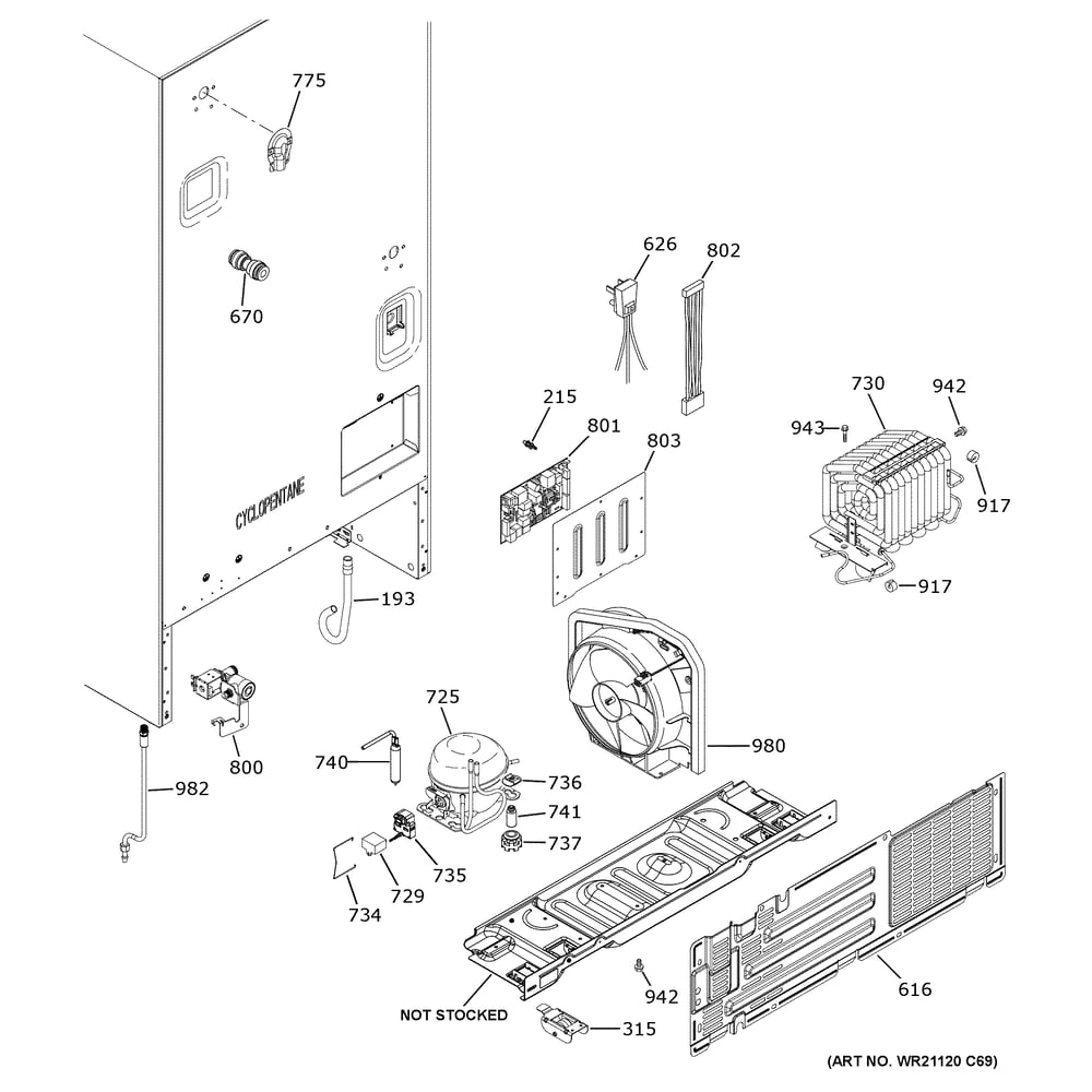 Machine Compartment Diagram and Parts List for GYE18JYLHFFS  General Electric Refrigerator