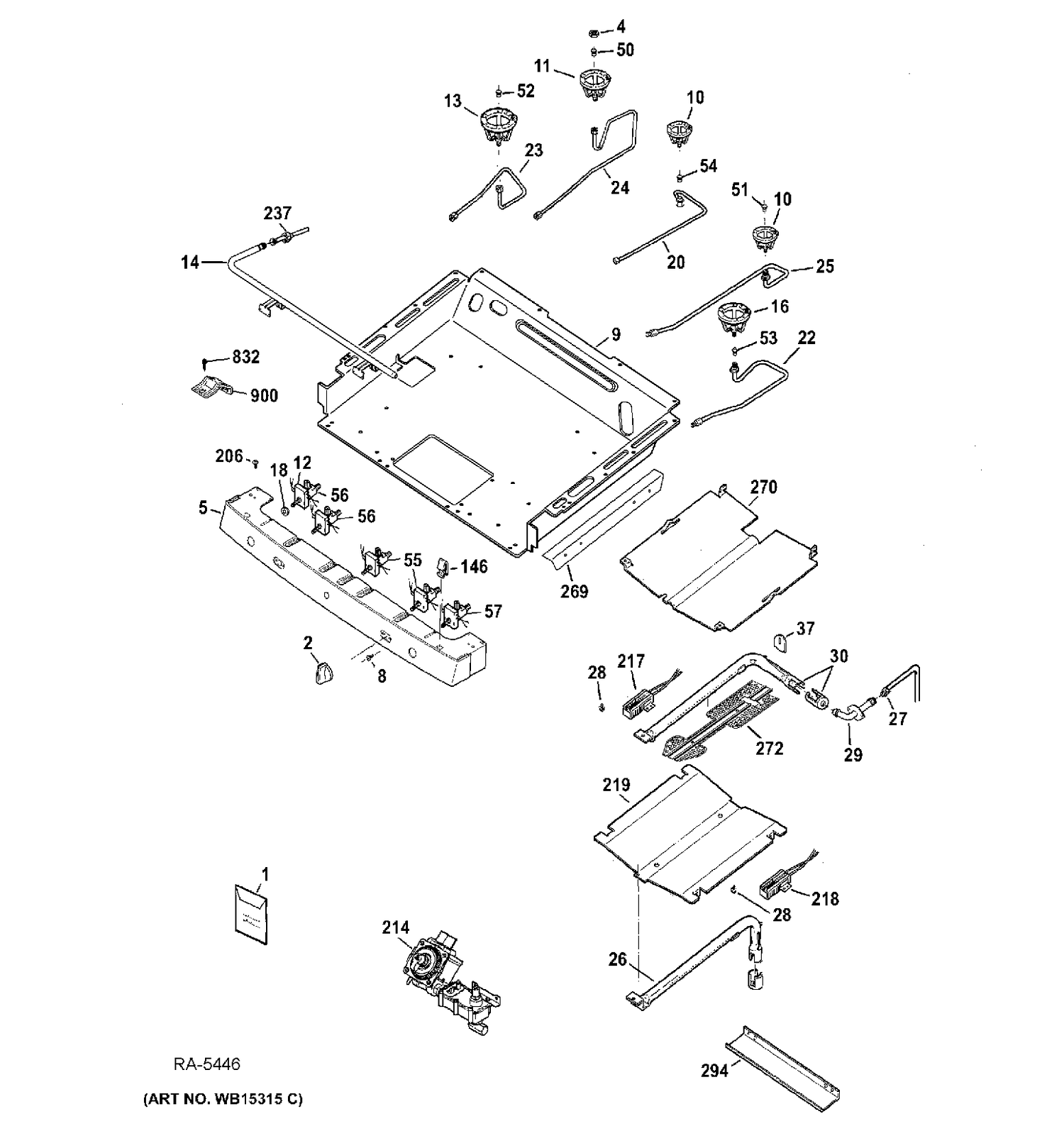 GAS & BURNER PARTS Diagram and Parts List for JCGB650DEF1WW  General Electric Range