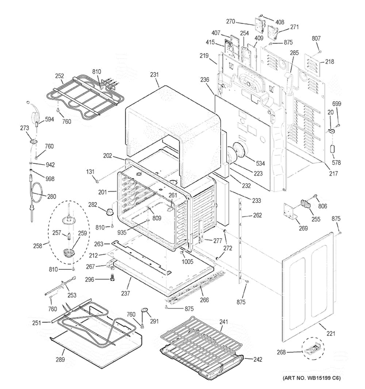 Lower Oven Diagram and Parts List for PS950EF3ES  General Electric Range
