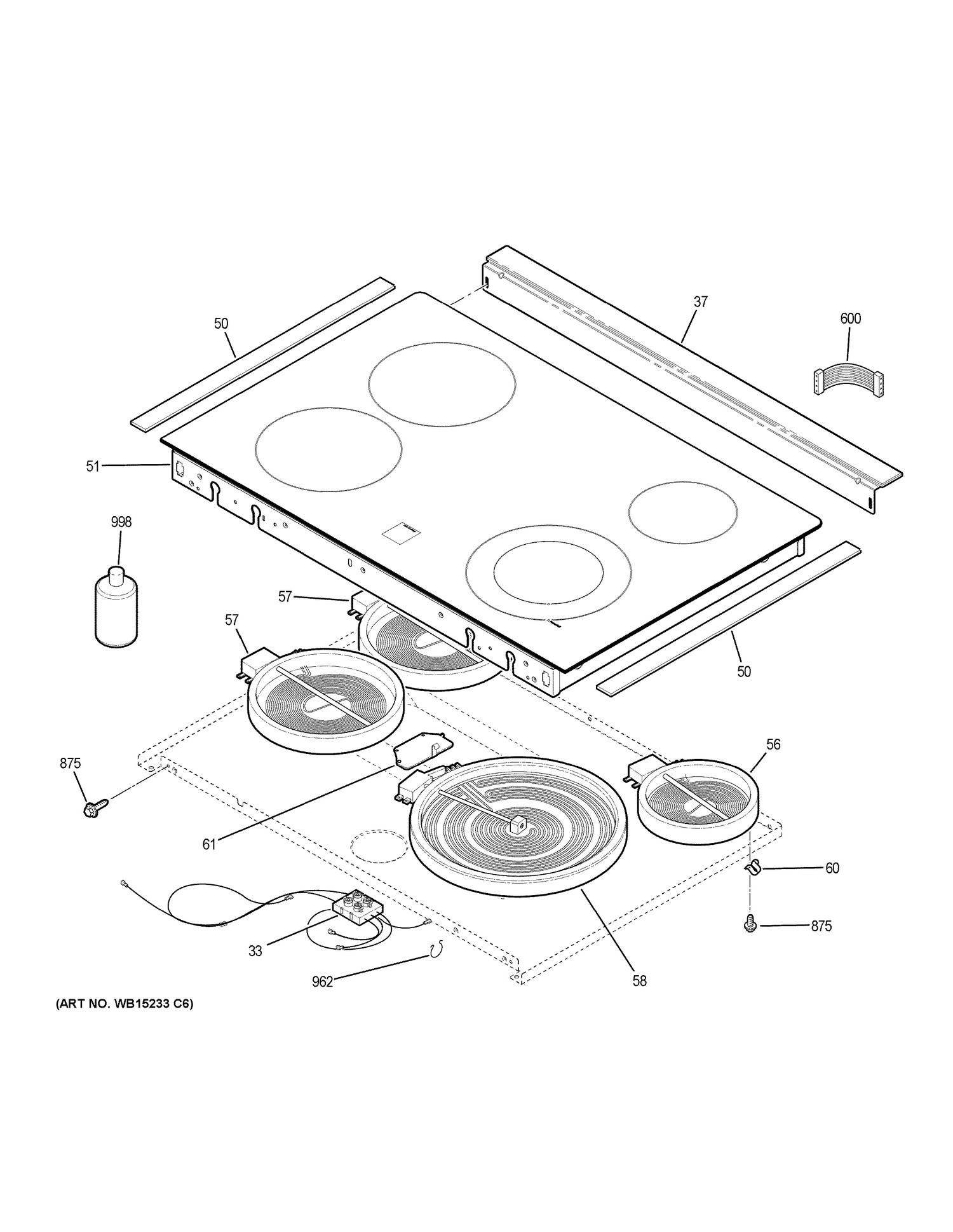 COOKTOP Diagram and Parts List for JS630DF5WW  General Electric Range