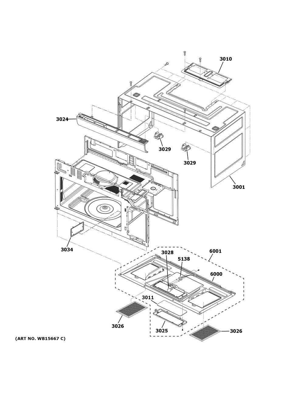 Oven Cavity Parts Diagram and Parts List for JNM3184DP9BB  General Electric Microwave