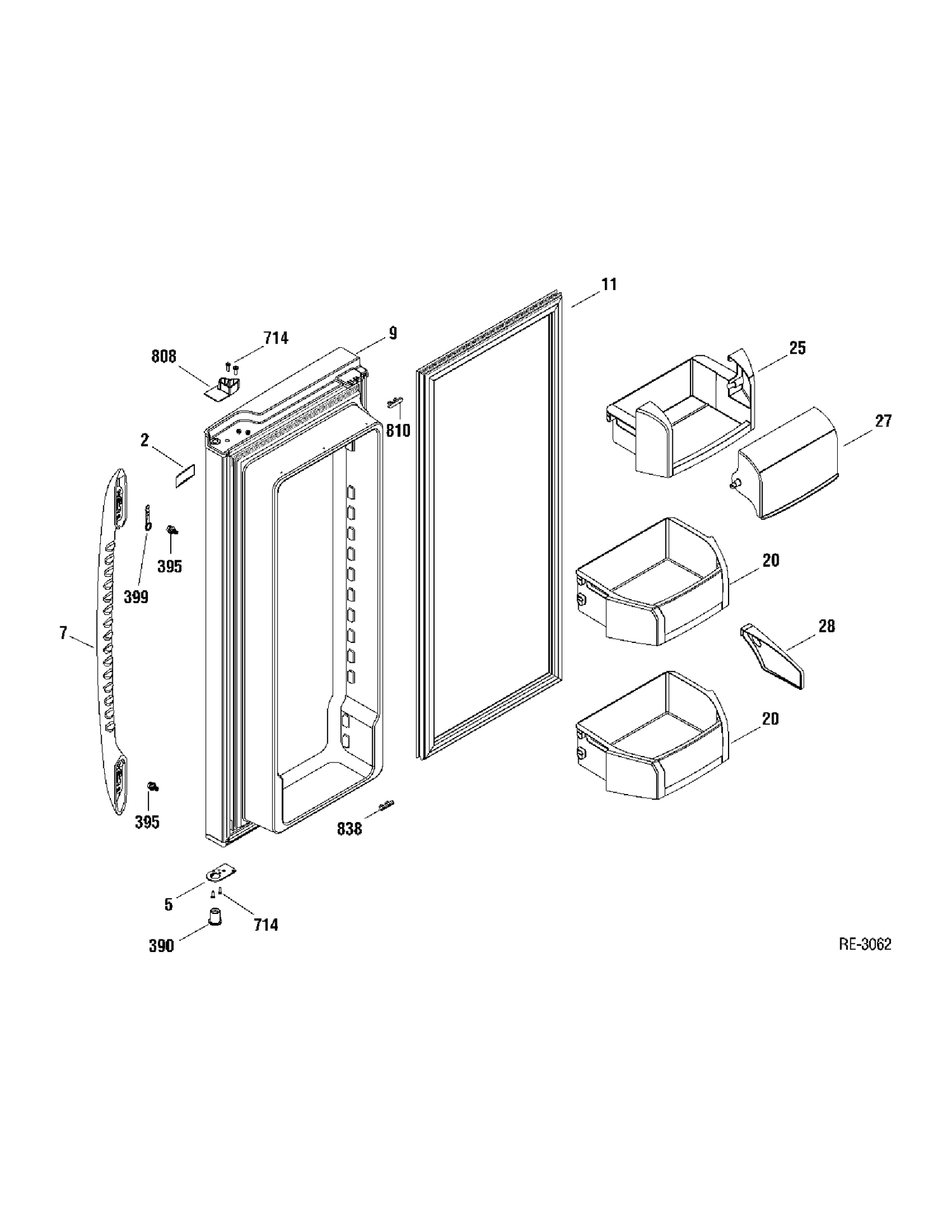 FF DOOR RIGHT Diagram and Parts List for PFRF2MBXABB  General Electric Refrigerator