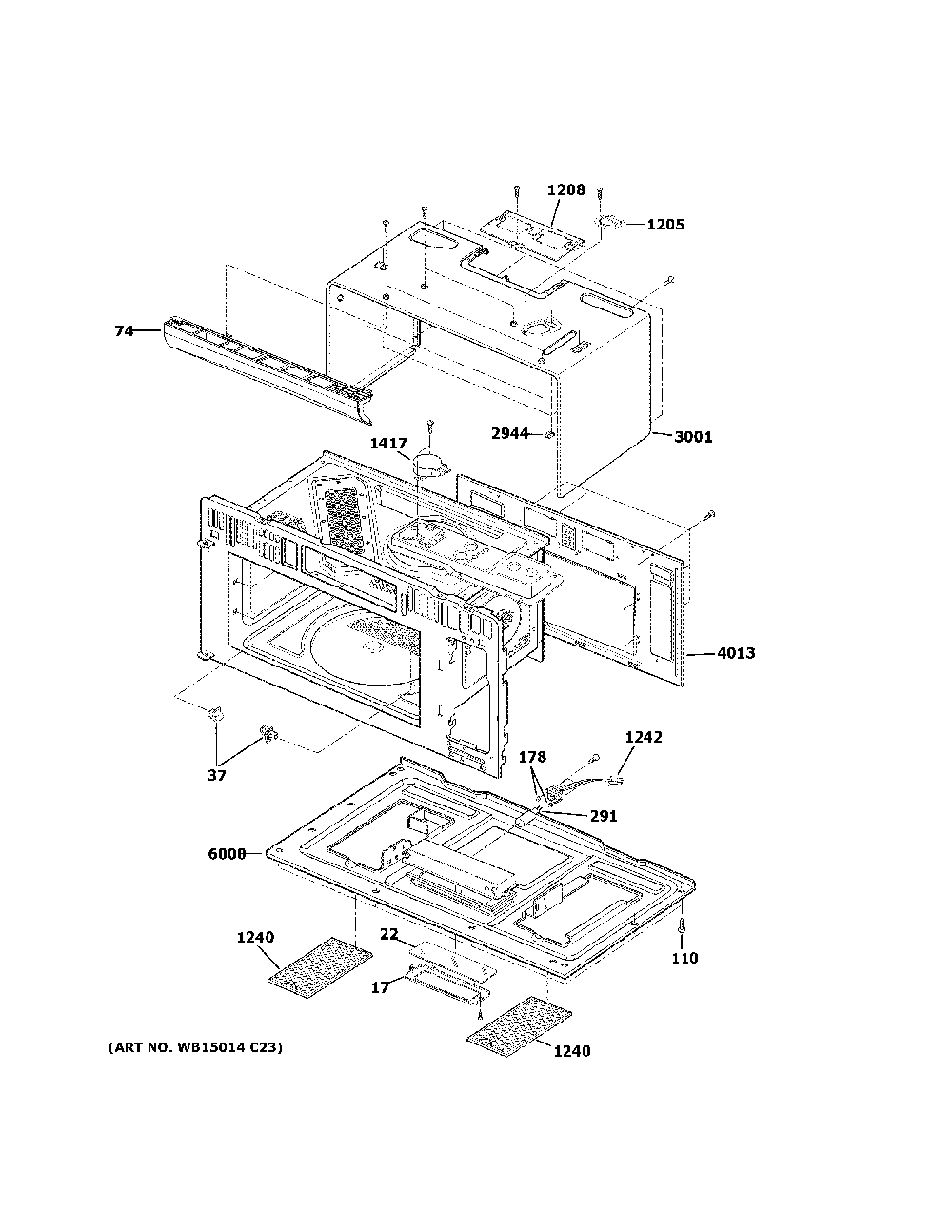 Oven Cavity Parts Diagram and Parts List for PSA9120SP1SS  General Electric Microwave