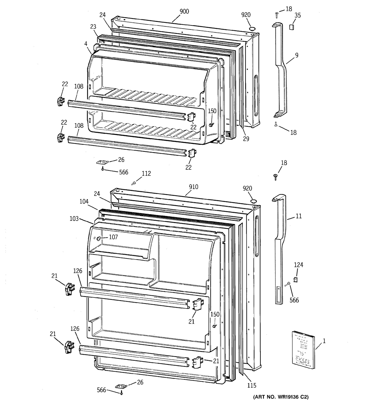 DOORS Diagram and Parts List for CTS18ABMERWW  General Electric Refrigerator