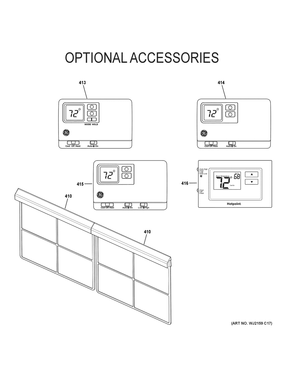 Optional Accessories Diagram and Parts List for AH12H15D3BK1  General Electric Air Conditioner