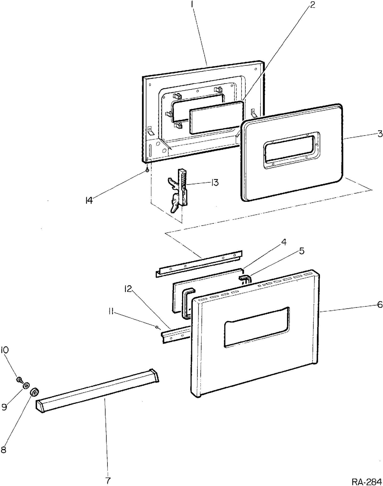 DOOR GROUP Diagram and Parts List for 13000-4  General Electric Range