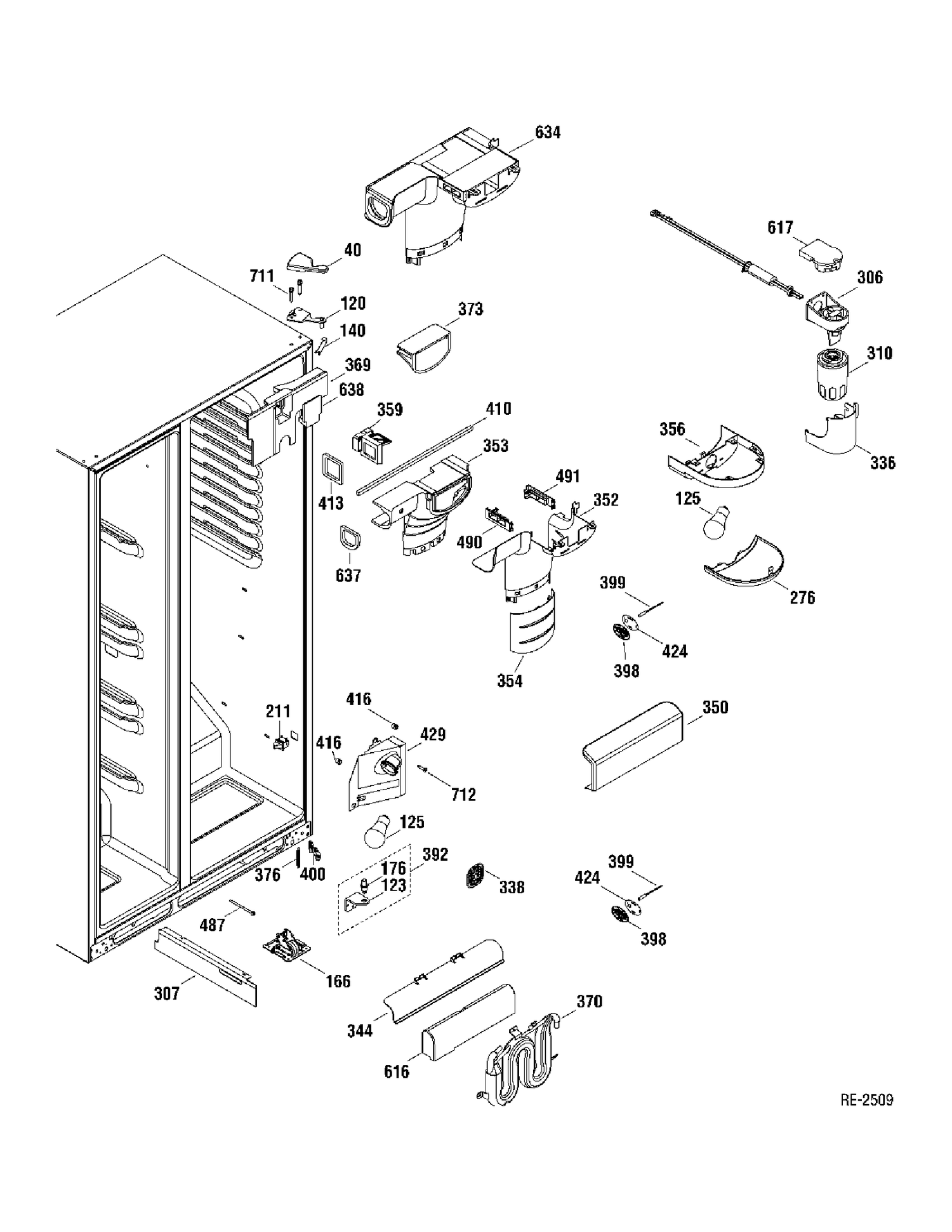 FF SECTION Diagram and Parts List for GSR25VGTABB  General Electric Refrigerator