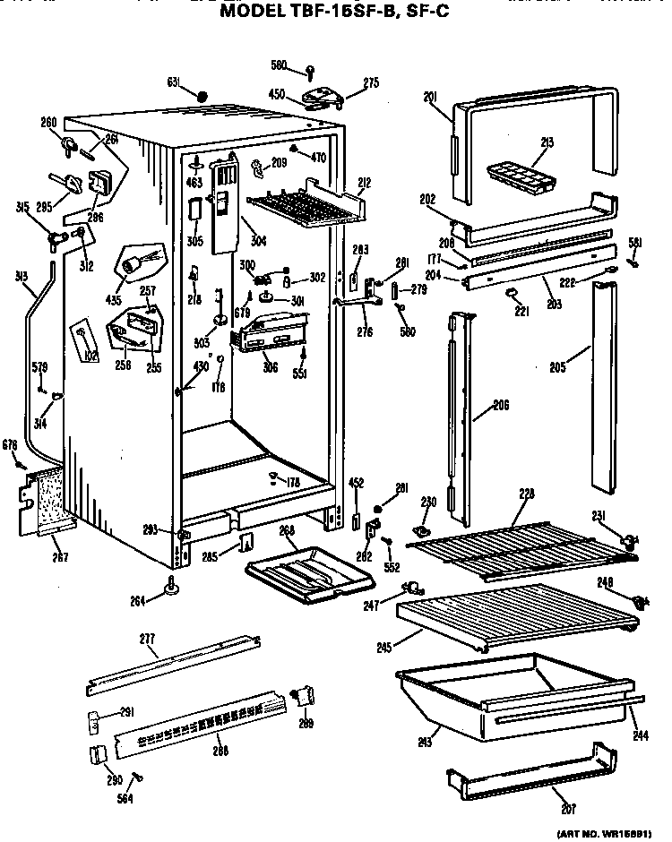 Cabinet Parts Diagram and Parts List for TBF15SFC  General Electric Refrigerator