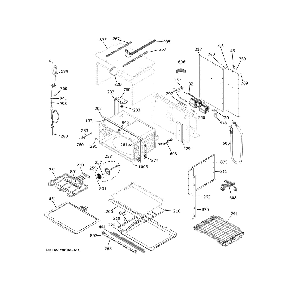 Lower Oven Diagram and Parts List for CTS92DM2N3S5  General Electric Wall Oven