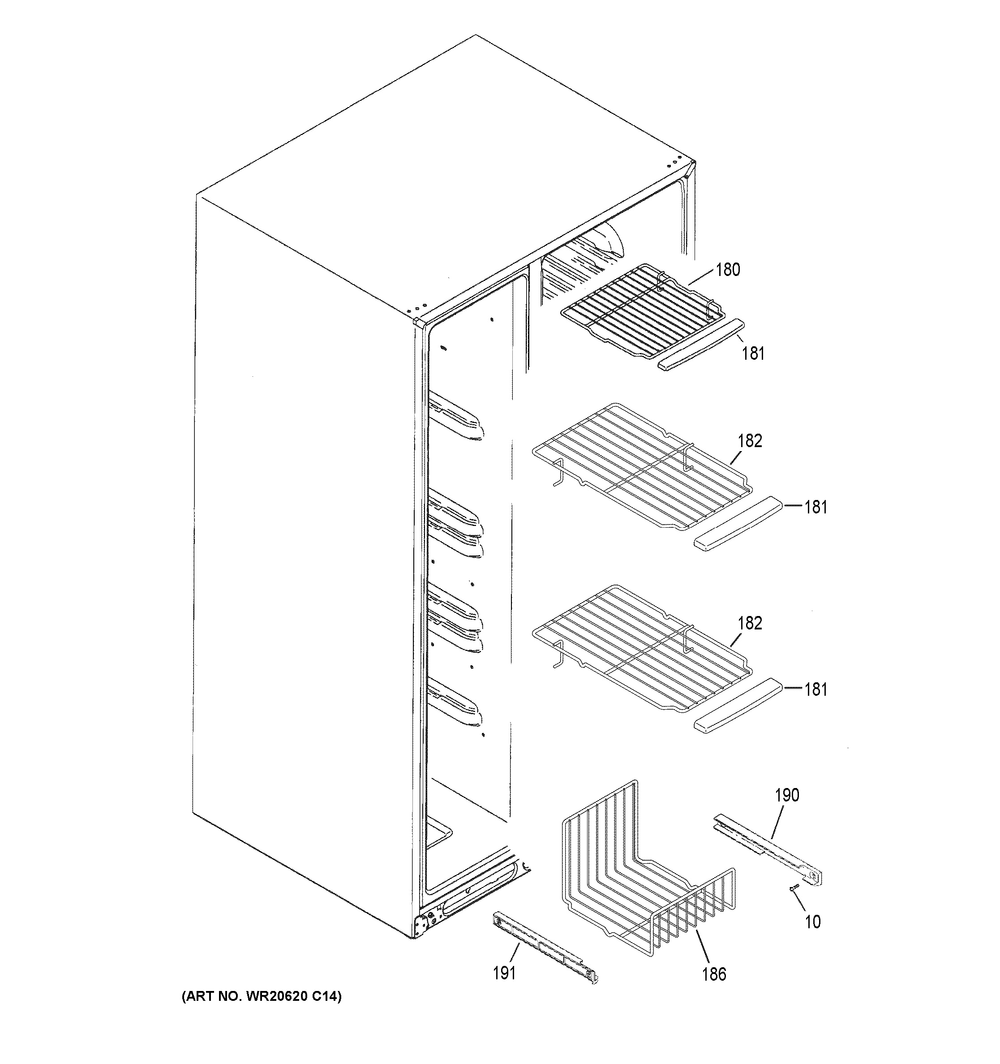 Freezer Shelves Diagram and Parts List for GSE23GGPFCBB  General Electric Refrigerator