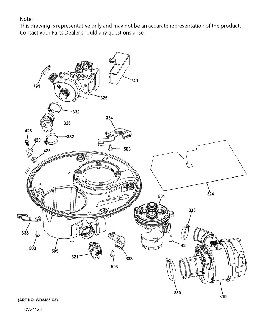 Sump And Motor Mechanism Diagram and Parts List for GDWF860V02SS  General Electric Washer