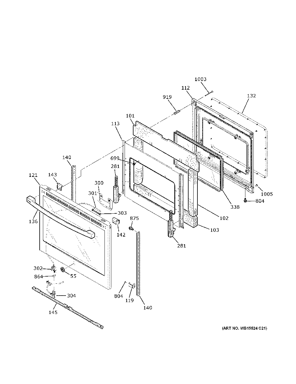 Door Diagram and Parts List for PHS93XYP4FS  General Electric Range