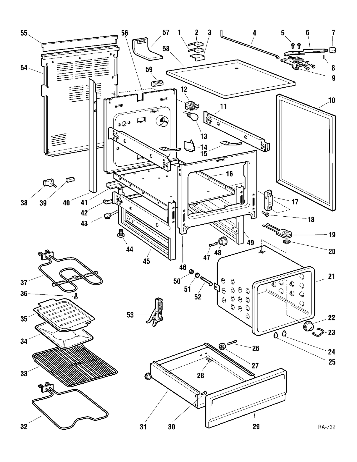 CHASSIS Diagram and Parts List for GRCL3520ZWW-3  General Electric Range