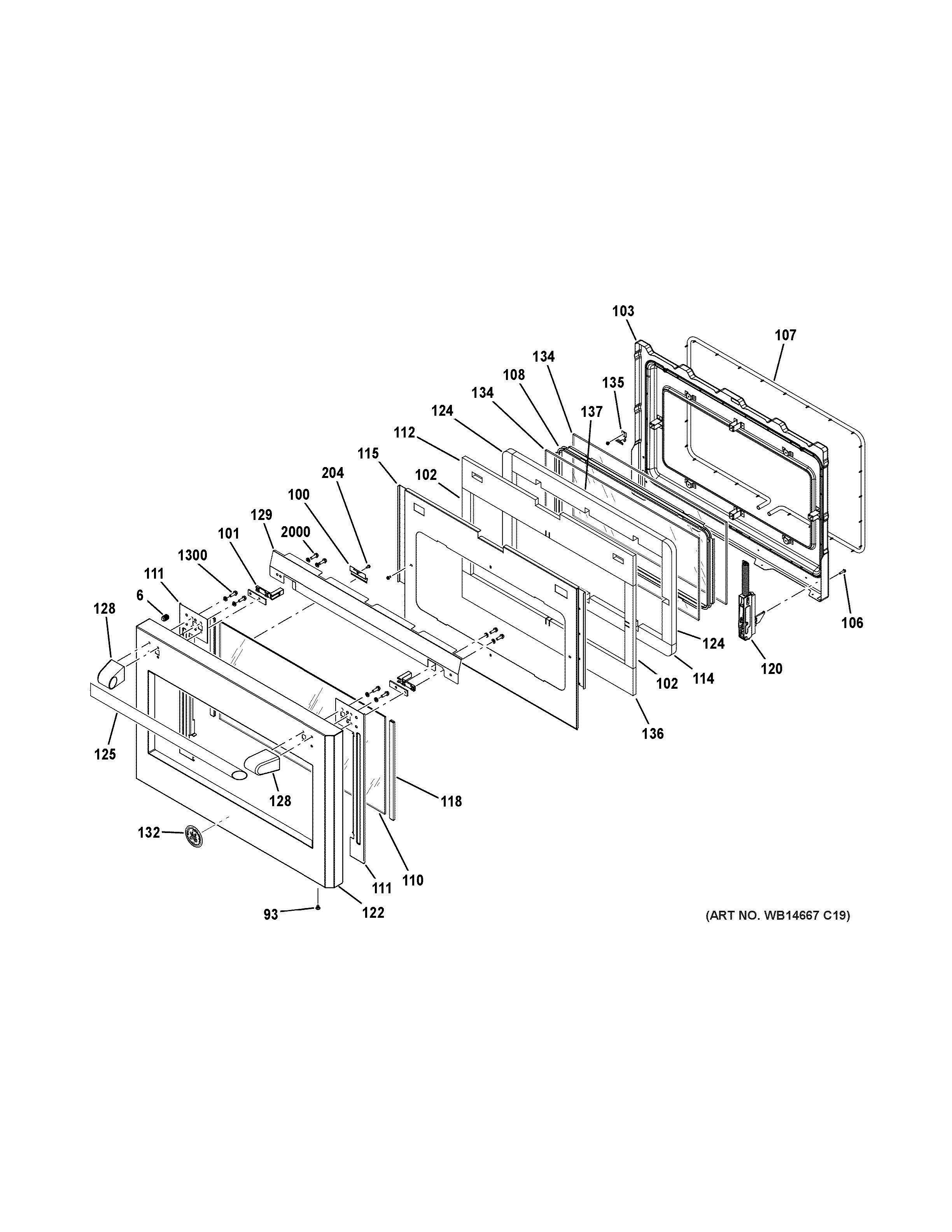 LARGE DOOR ASSEMBLY Diagram and Parts List for C2Y486SDL1SS  General Electric Range