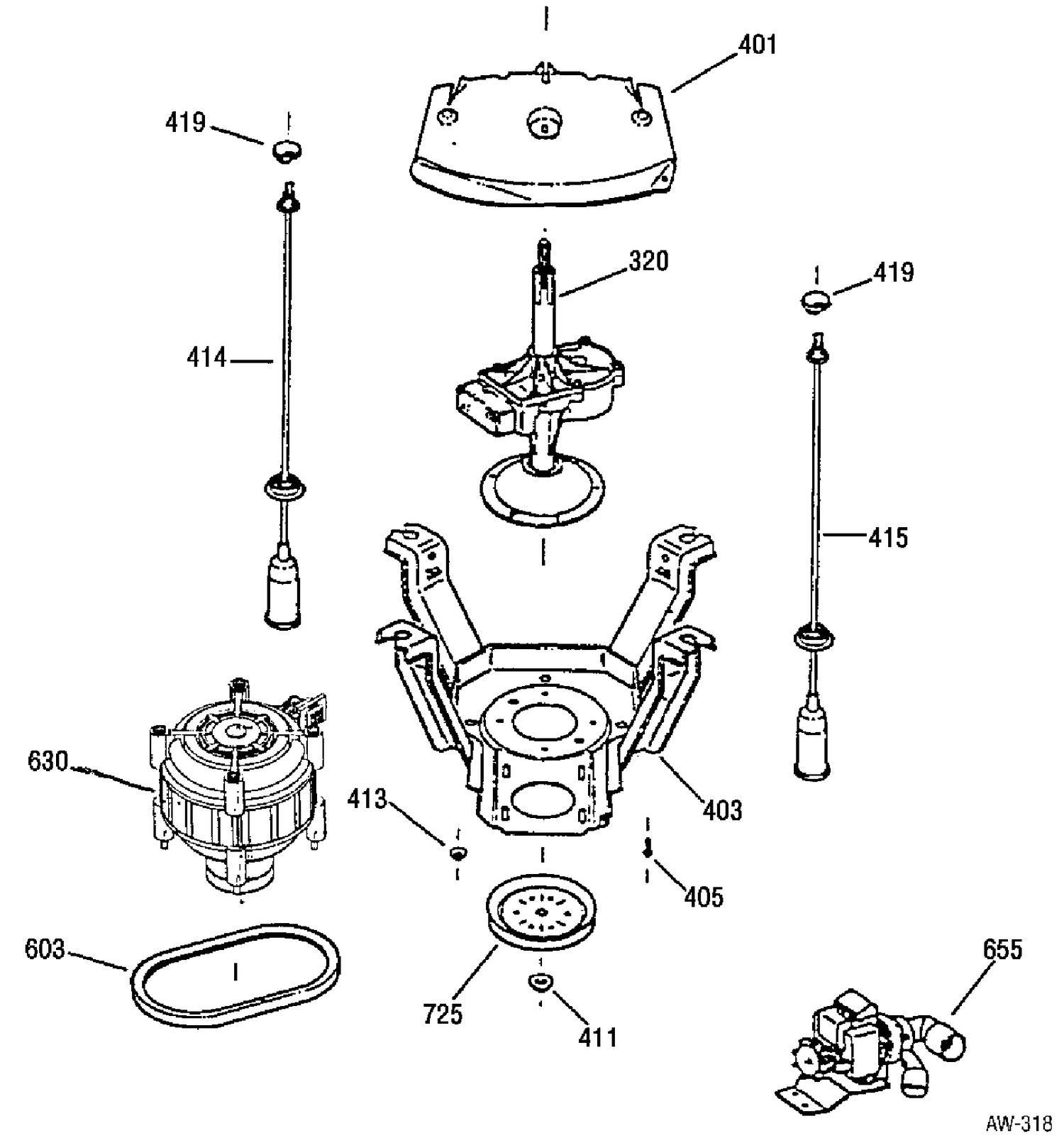 MECHANISM GROUP Diagram and Parts List for GBSR1080A2WW  General Electric Washer