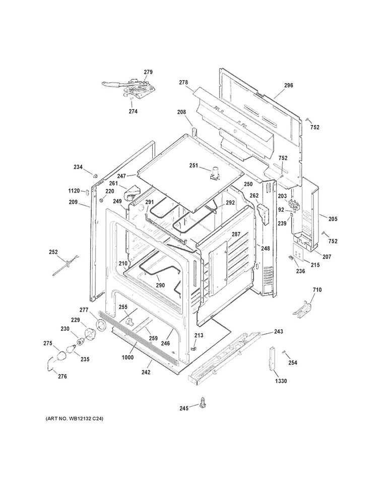 Body Parts Diagram and Parts List for JB255RK2SS  General Electric Range