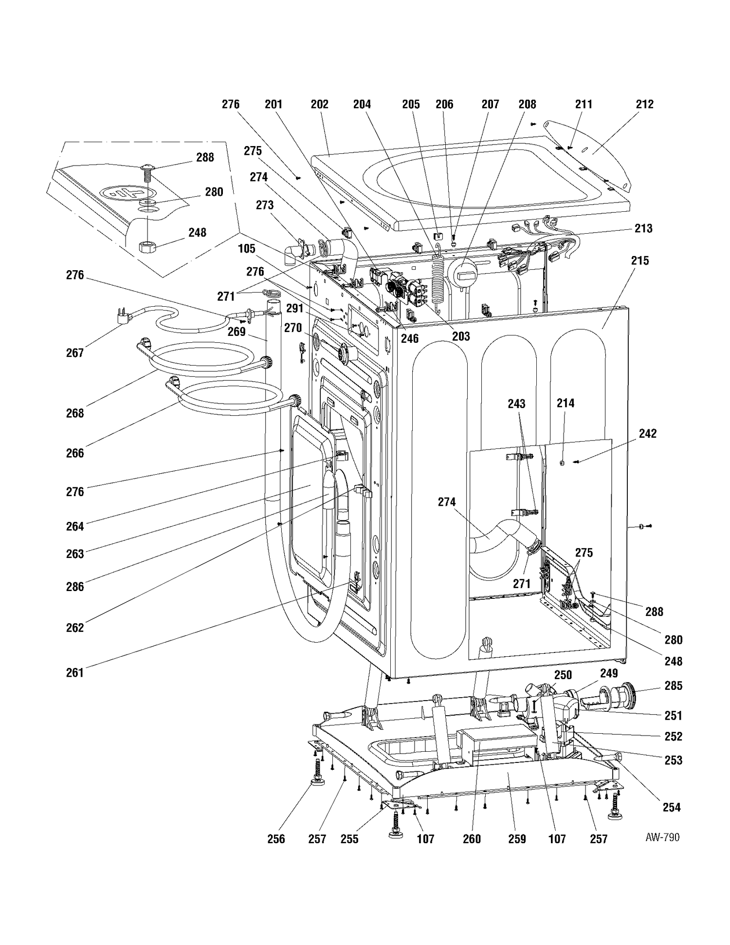 CABINET Diagram and Parts List for GBVH5200J3WW  General Electric Washer