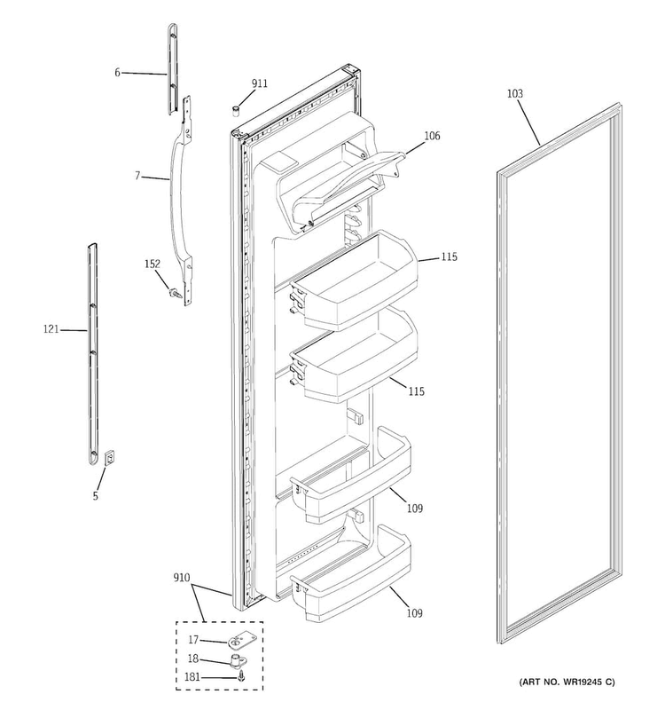 Fresh Food Door Diagram and Parts List for GSS25IFPAWW  General Electric Refrigerator