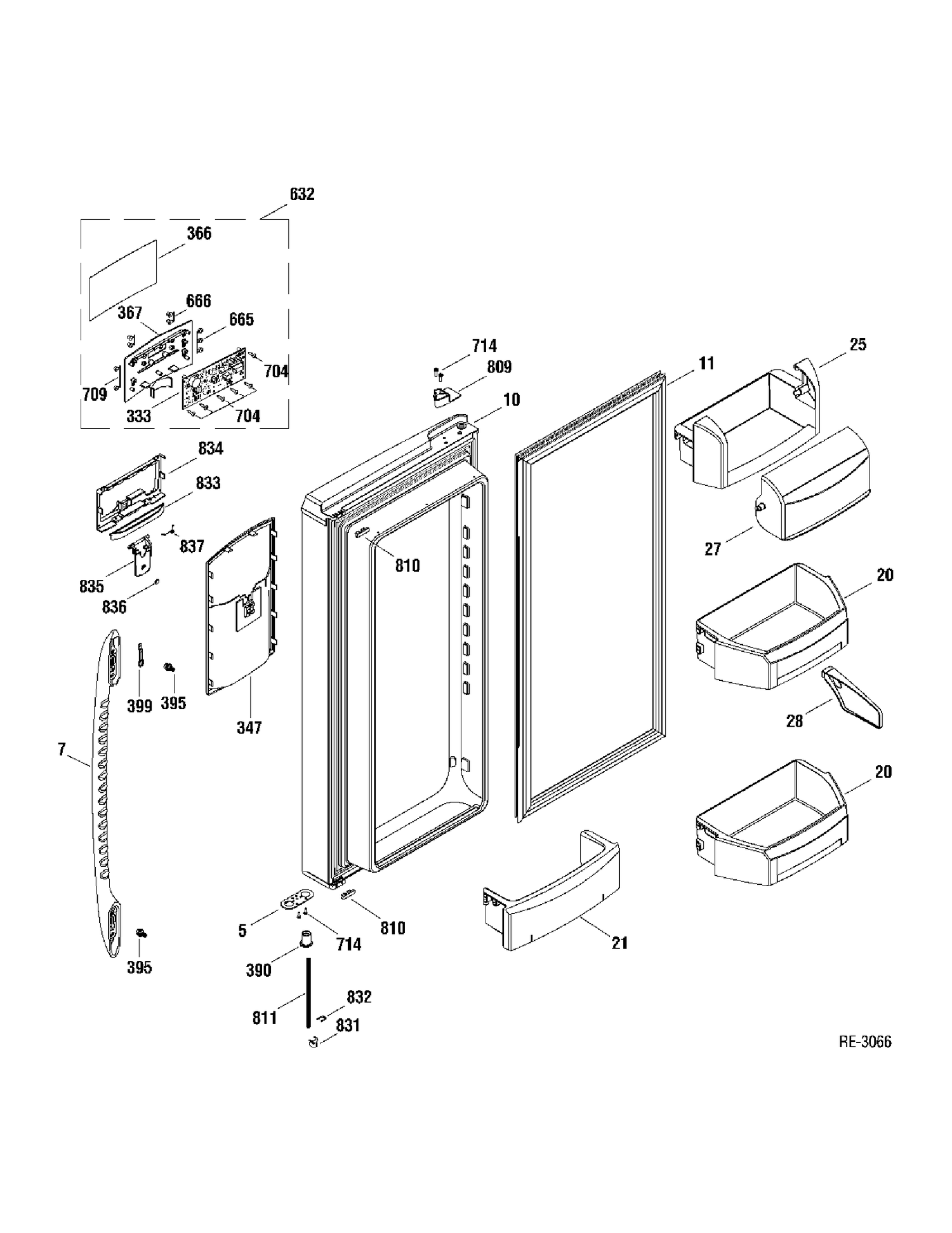 FF DOOR LEFT Diagram and Parts List for PFSF5PJXACC  General Electric Refrigerator