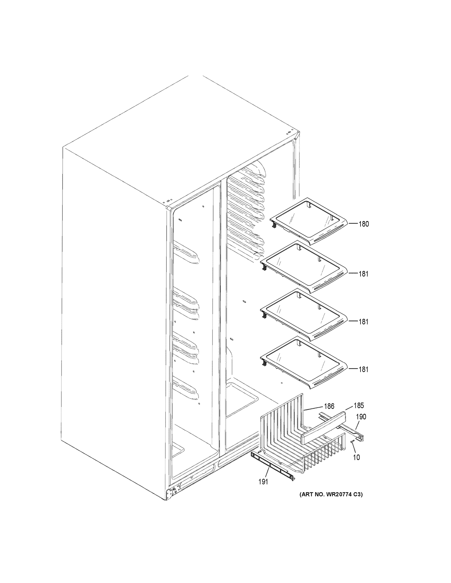 FREEZER SHELVES Diagram and Parts List for DSE25JBLJCTS  General Electric Refrigerator