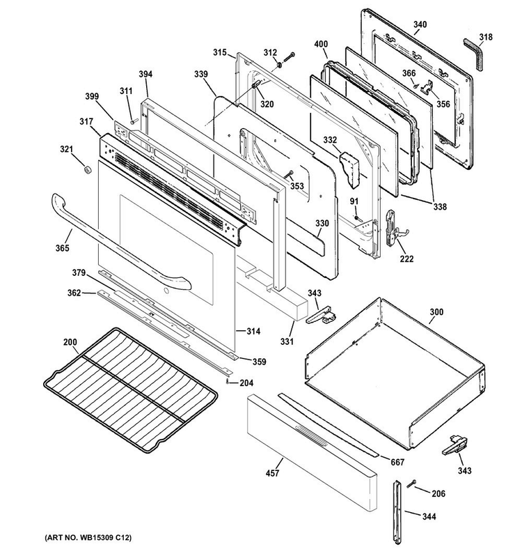 Door & Drawer Parts Diagram and Parts List for JGB645DEK1BB  General Electric Range
