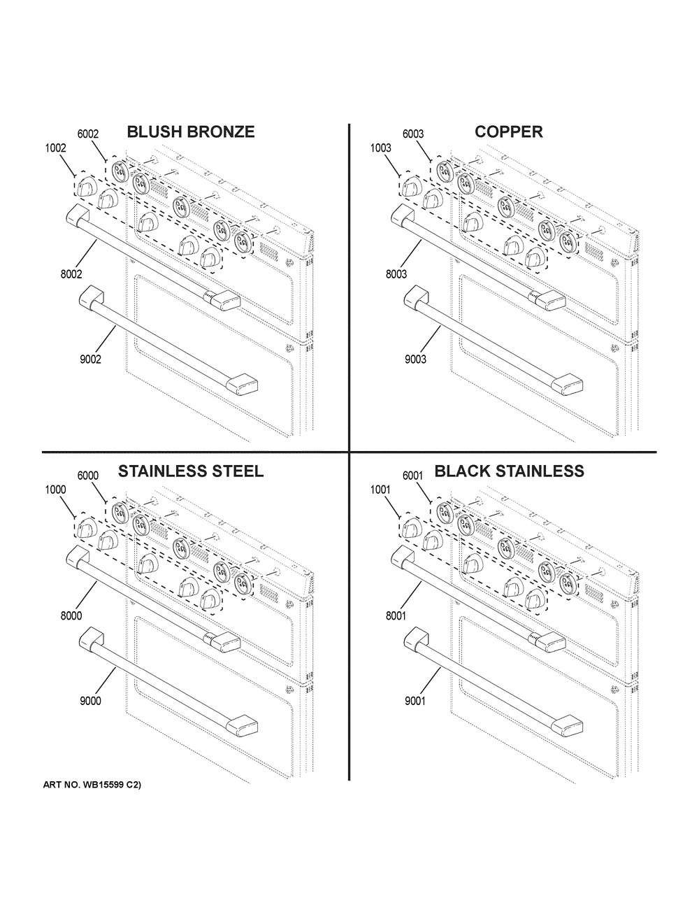 Cafe Customization Diagram and Parts List for CGB550P3M1D1  General Electric Range