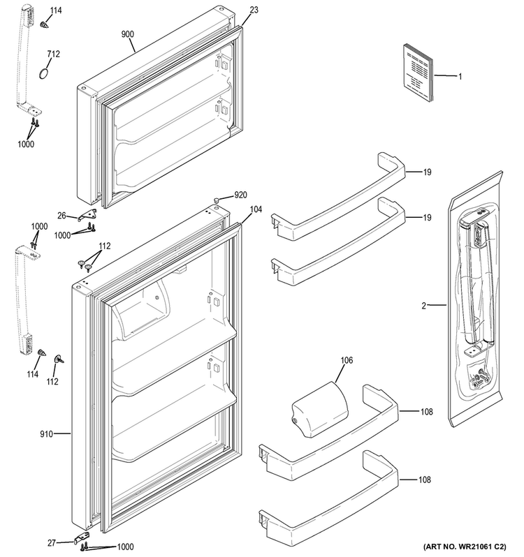 Doors Diagram and Parts List for GTS15CTHERCC  General Electric Refrigerator