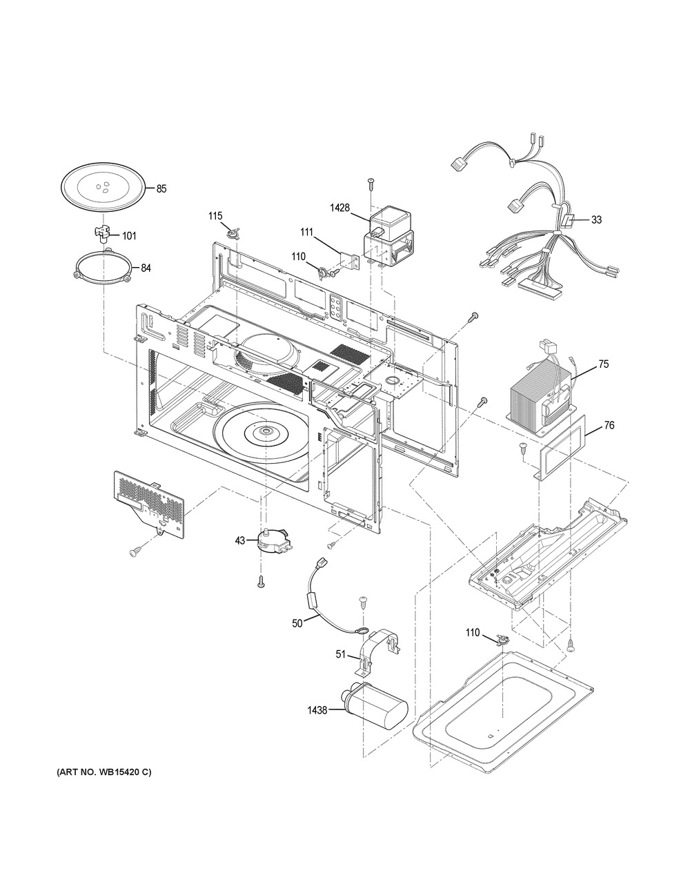 Interior Parts 1 Diagram and Parts List for JNM3163DJ3BB  General Electric Microwave
