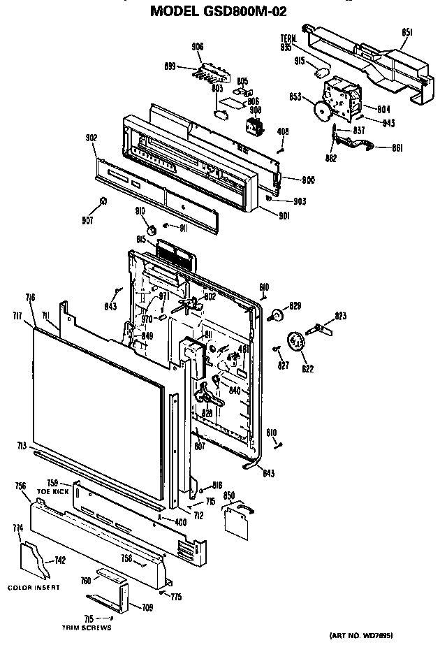 Front/control Panel Diagram and Parts List for GSD800M-02  General Electric Dishwasher