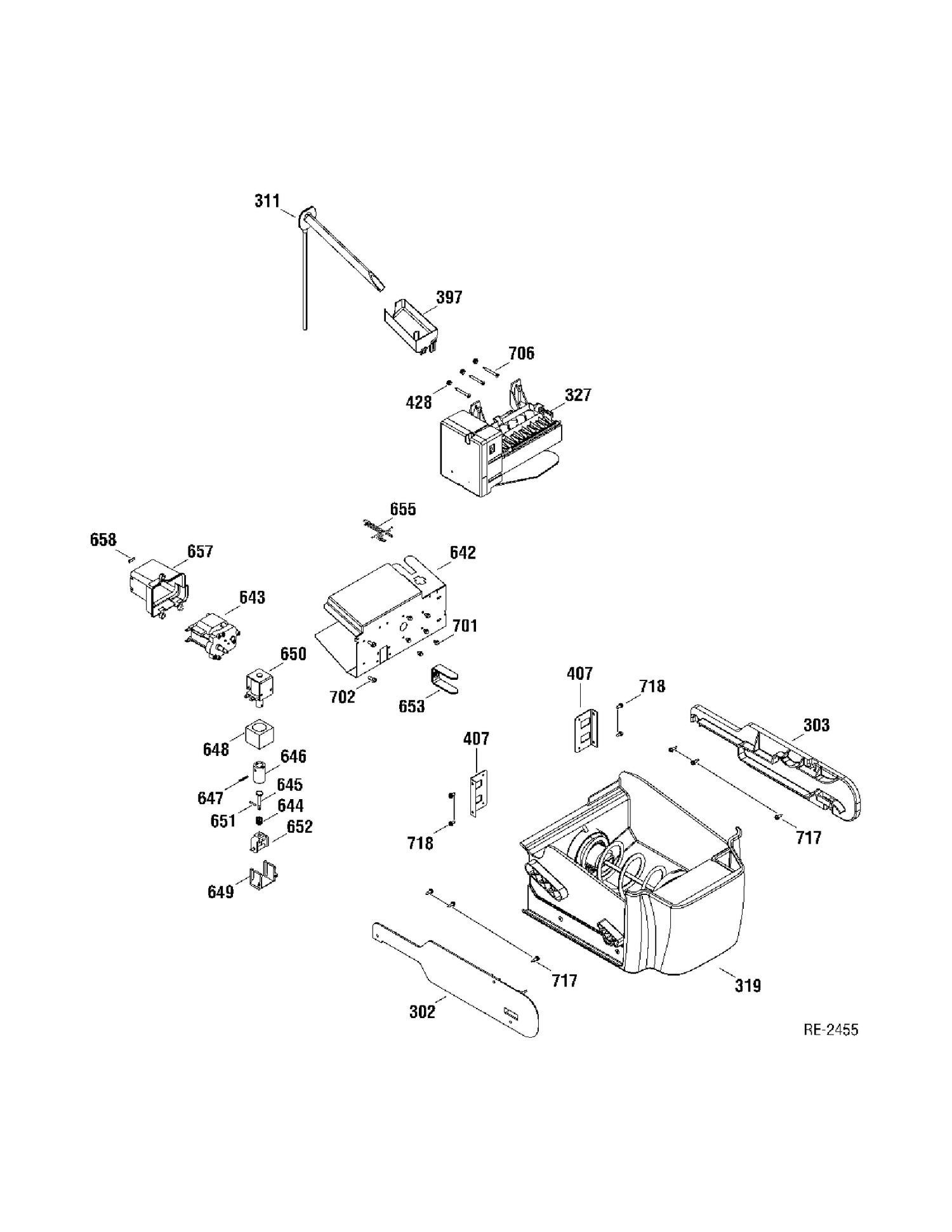 ICE MAKER & DISPENSER Diagram and Parts List for PIR23MGTABV  General Electric Refrigerator