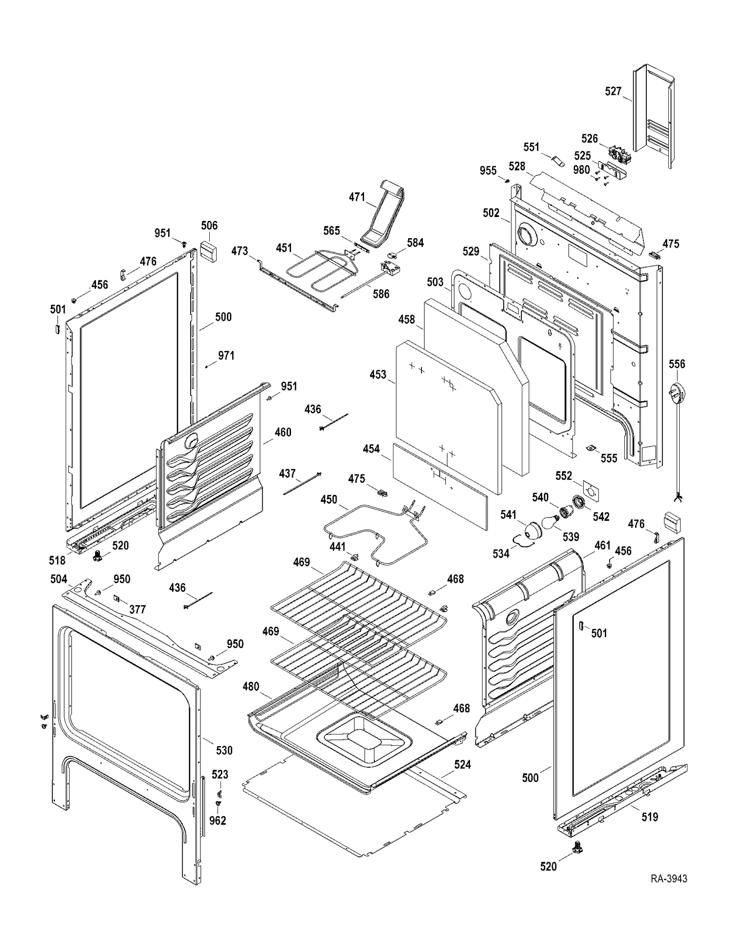 BODY PARTS Diagram and Parts List for MCBS585DR2WW  General Electric Range