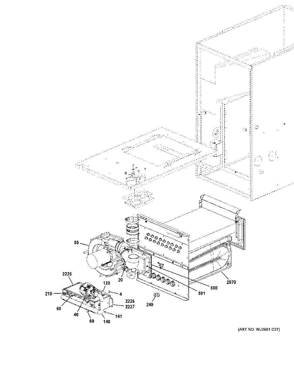 Cabinet Diagram and Parts List for NF80U070S3A56  General Electric Furnace