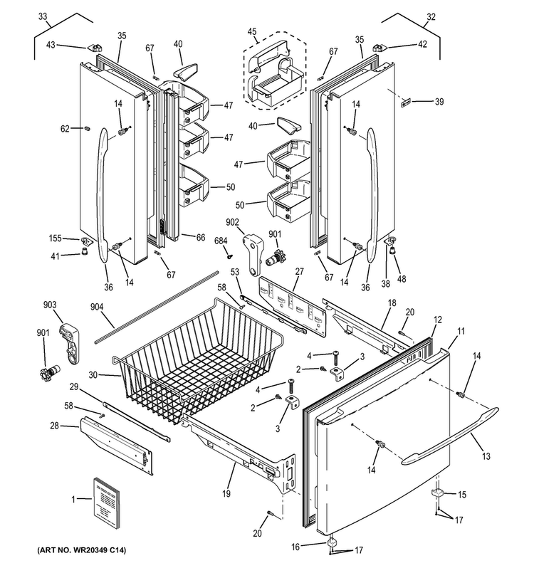 Doors Diagram and Parts List for PFSS0MFZESS  General Electric Refrigerator
