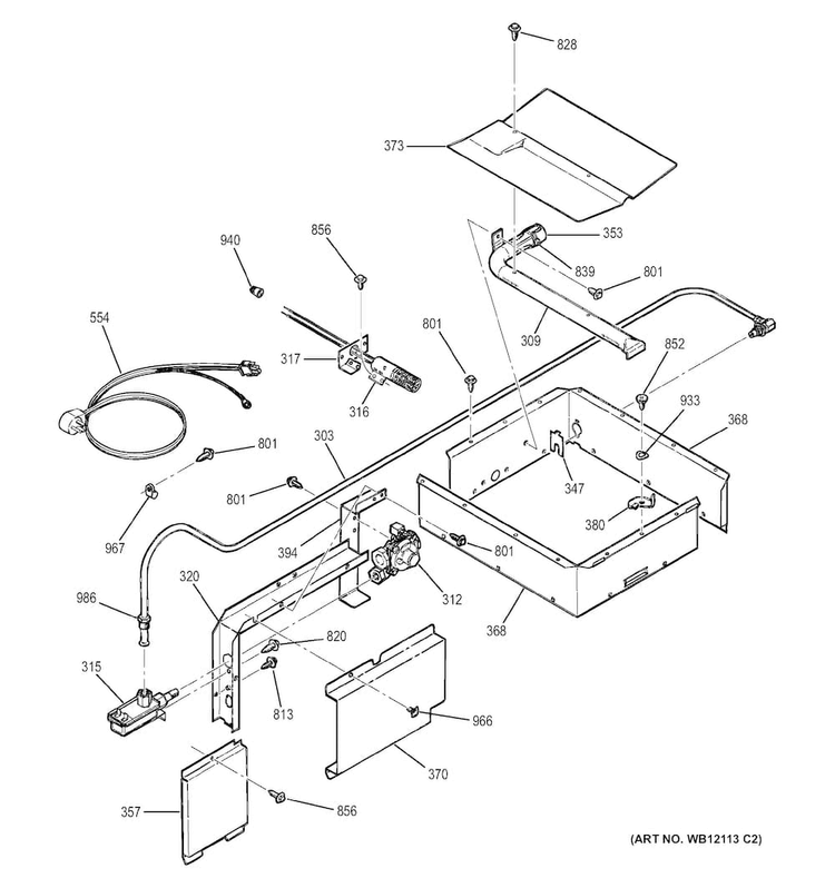 Gas & Burner Parts Diagram and Parts List for JGRS06BEJ2BB  General Electric Wall Oven